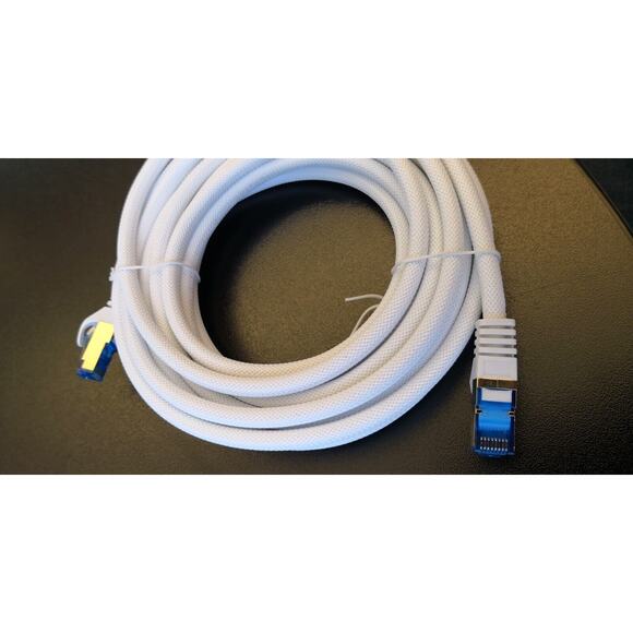 CAT 7 High-Speed Ethernet Cable - White Mesh, Round. 15ft. Shielded. Patch Cord - Picture 1 of 4